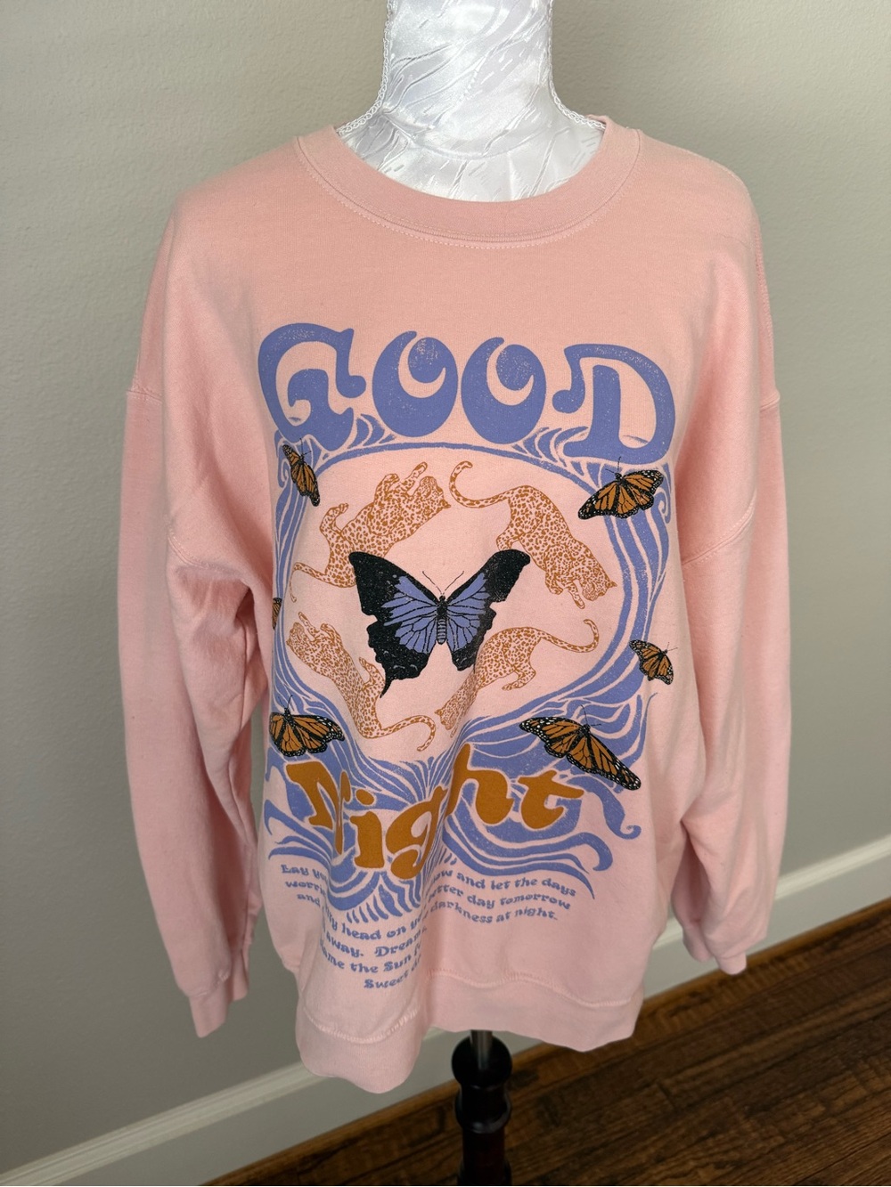 Project Social T Pink 'Good Night' Butterfly Graphic Sweatshirt